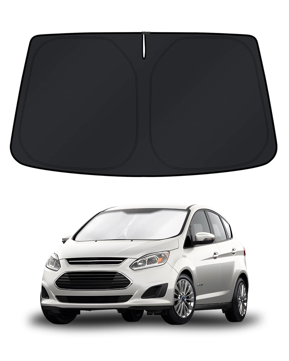 KUST front view of packaged sun shade showing model fit for Ford C-Max and easy purchase benefit