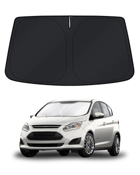 KUST front view of packaged sun shade showing model fit for Ford C-Max and easy purchase benefit