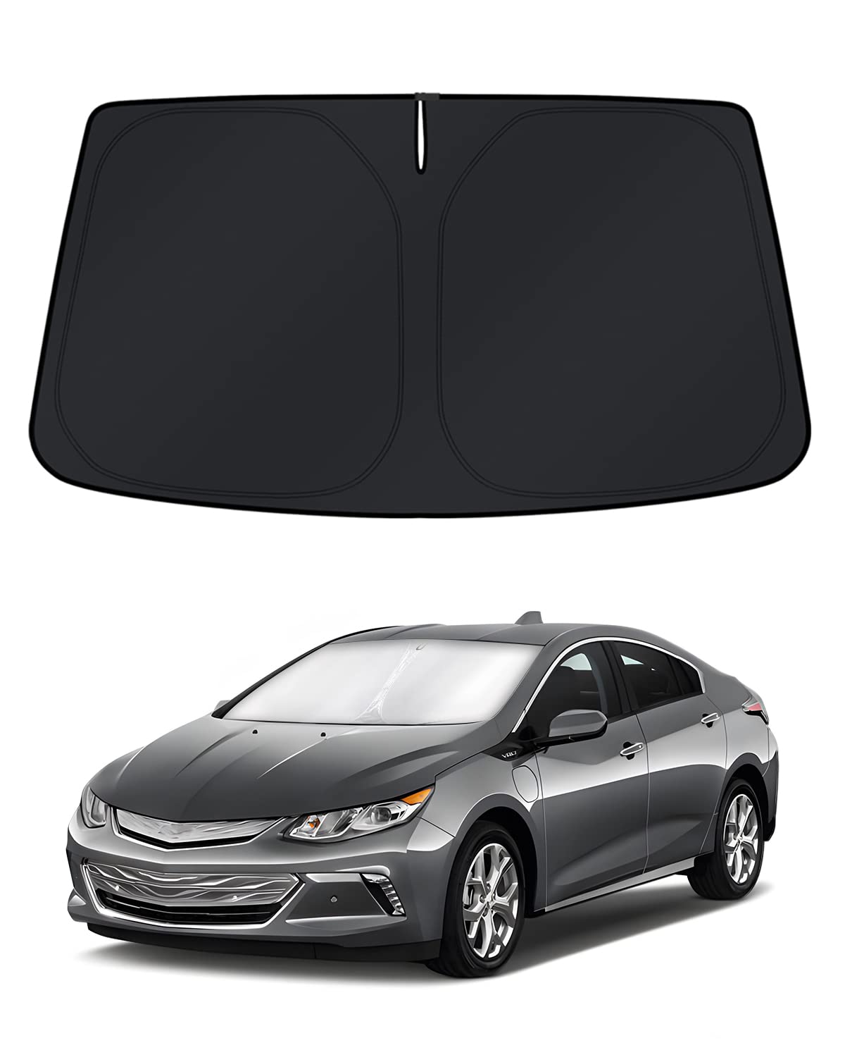 KUST front view of fitted shade on Volt windshield reducing glare