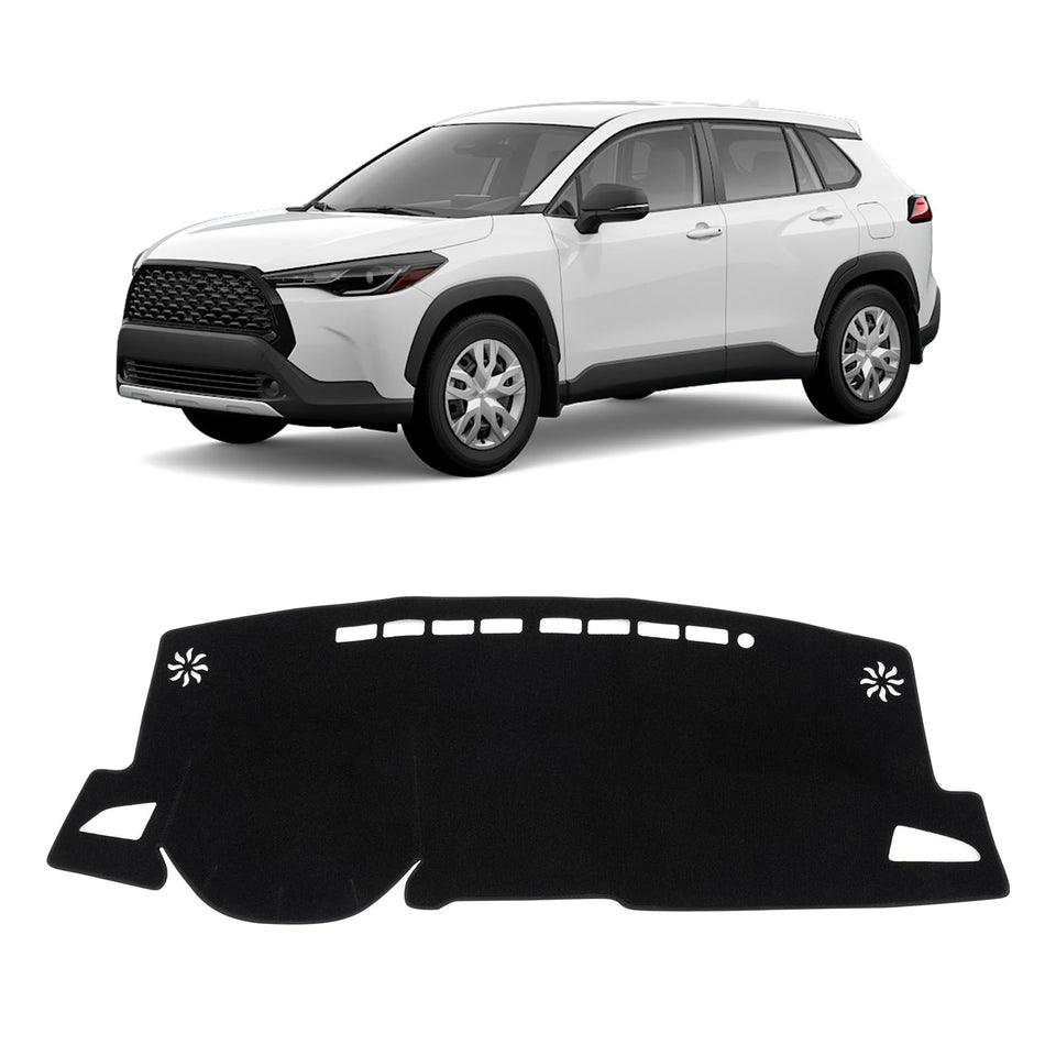 KUST front packaging showing fitted Corolla Cross dash cover and included tape benefit