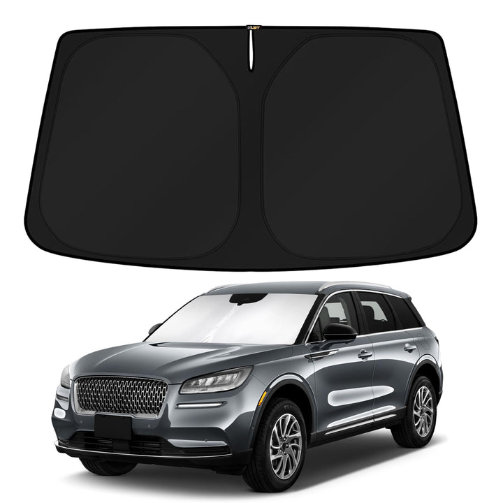 KUST sun shade front packaging showing model fit and benefits