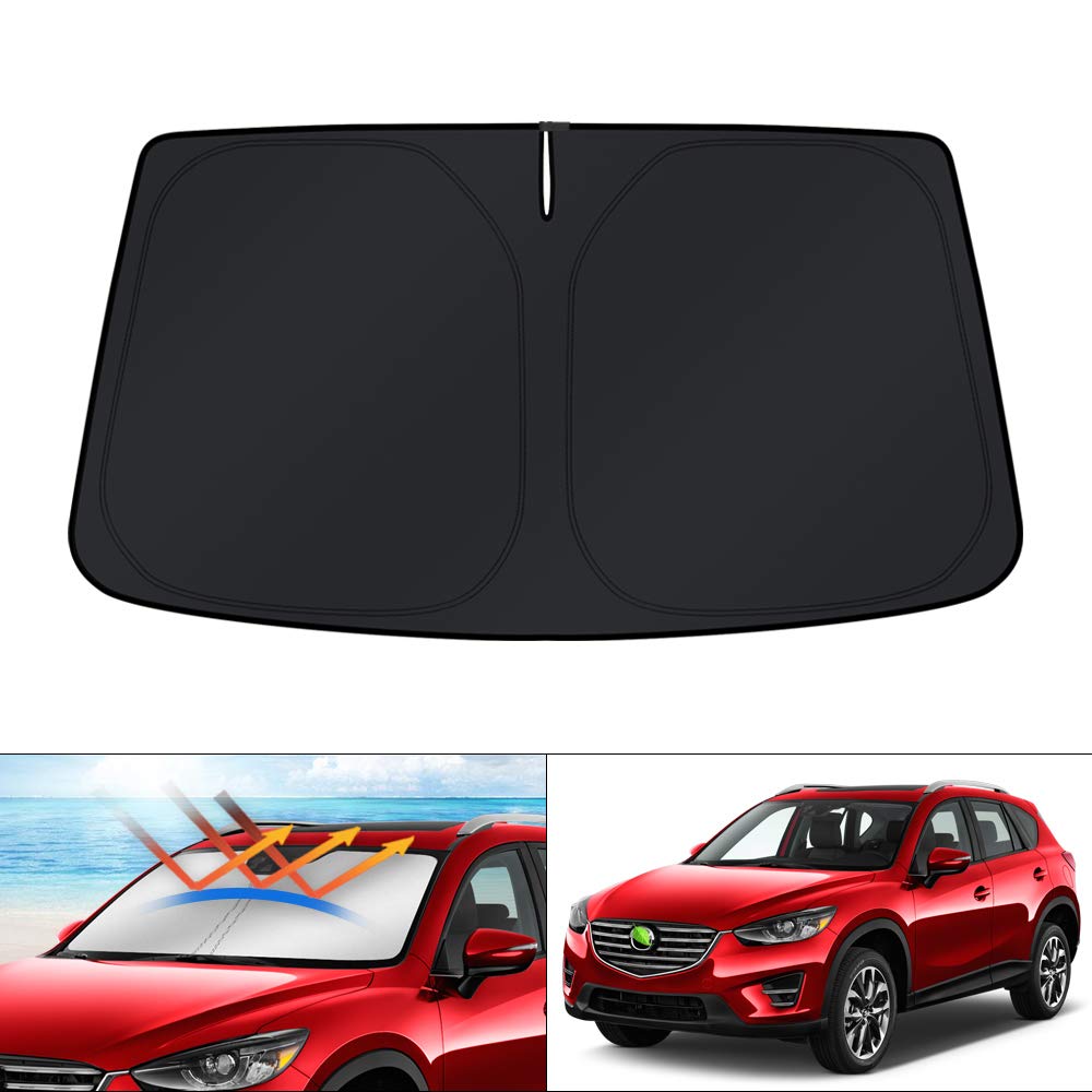 KUST front packaging showing custom-fit CX-5 shade protecting windshield