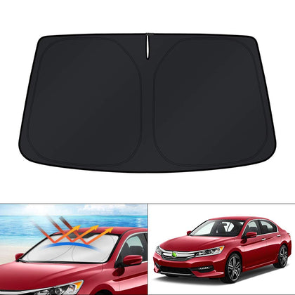 KUST front view of custom-fit sun shade on packaging showing vehicle-specific fit and protection