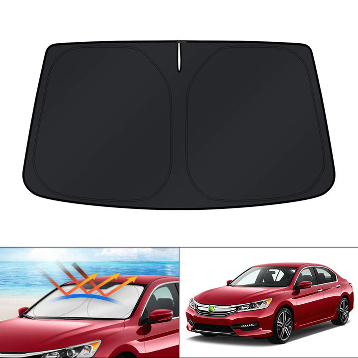 KUST front view of custom-fit sun shade on packaging showing vehicle-specific fit and protection