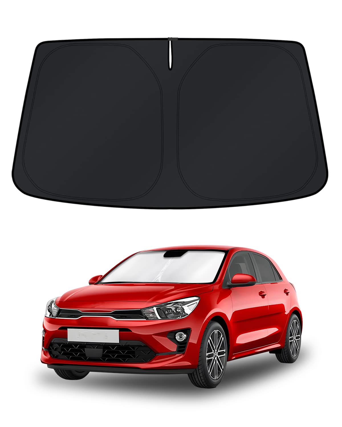KUST front view of custom-fit shade showing full windshield protection benefit