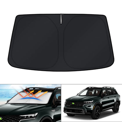 KUST front view showing full-fit shade on Kia Sorento windshield for maximum sun protection
