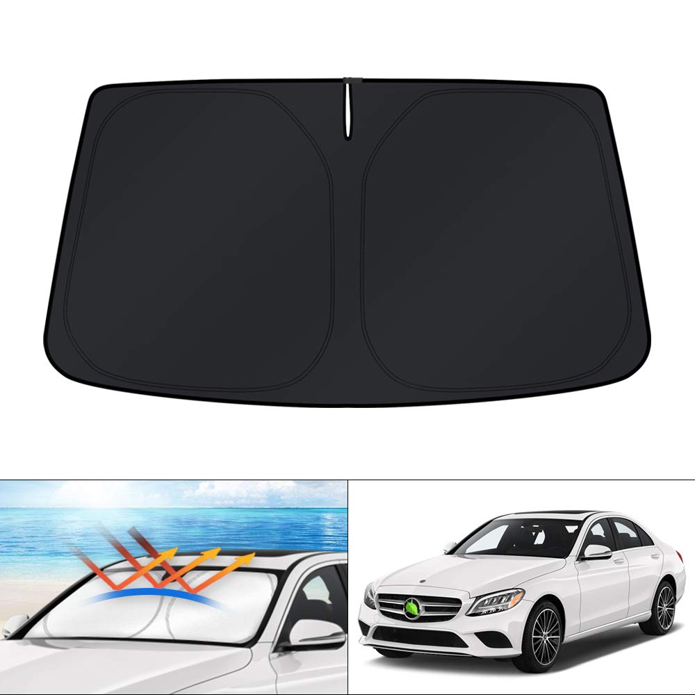 KUST front view of sun shade fitted to W205 windshield protecting interior