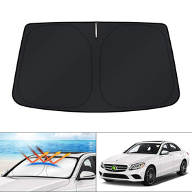 KUST front view of sun shade fitted to W205 windshield protecting interior