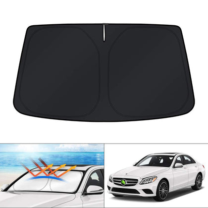 KUST front view of sun shade fitted to W205 windshield protecting interior