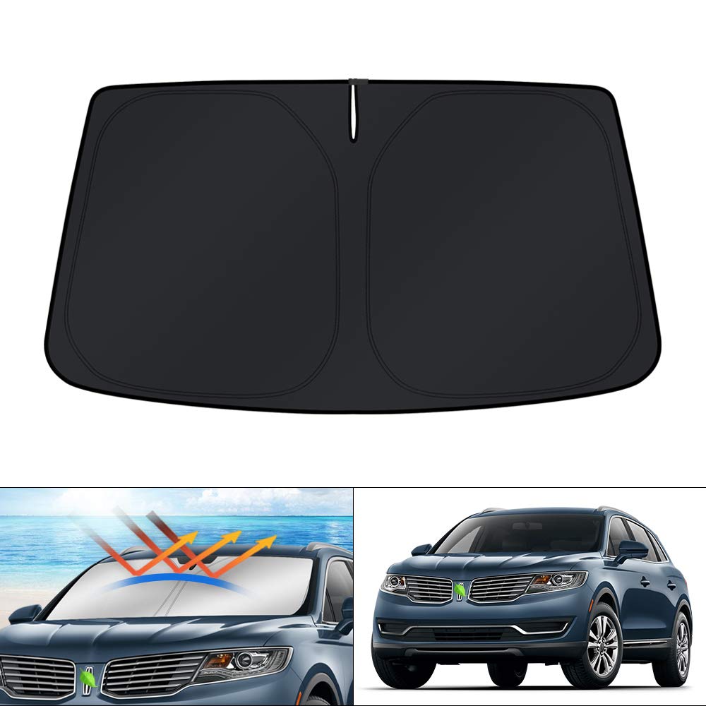 KUST front view of windshield shade showing full coverage and easy placement benefit