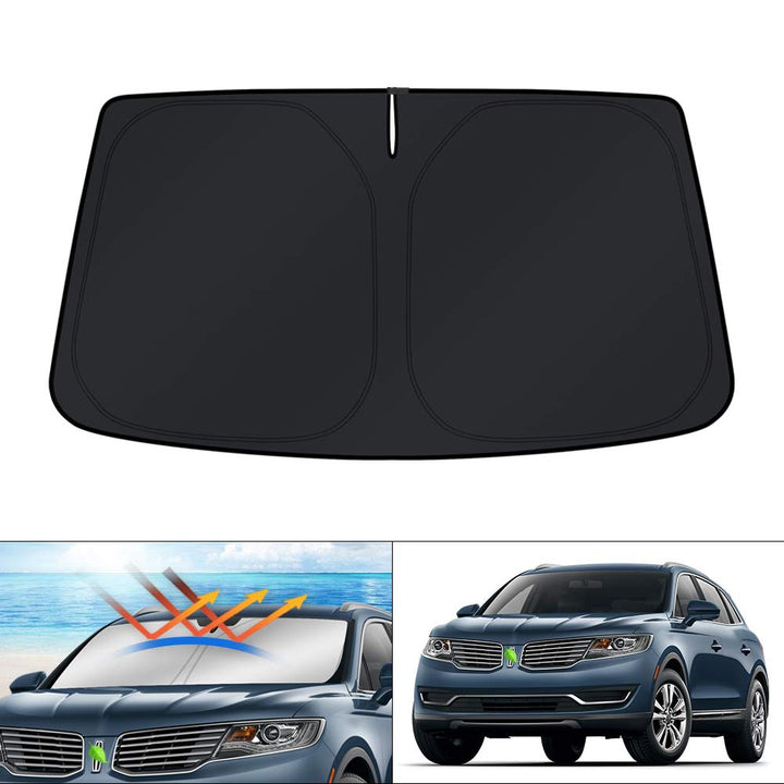 KUST front view of windshield shade showing full coverage and easy placement benefit