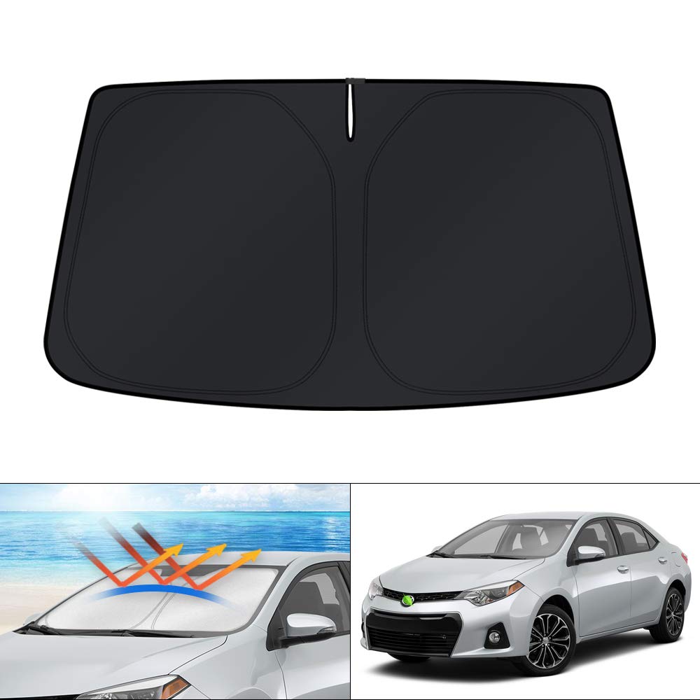 KUST full-view shade covering Corolla windshield keeps cabin cooler