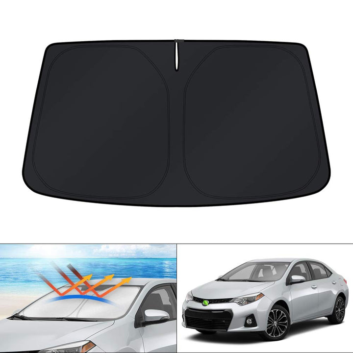 KUST full-view shade covering Corolla windshield keeps cabin cooler