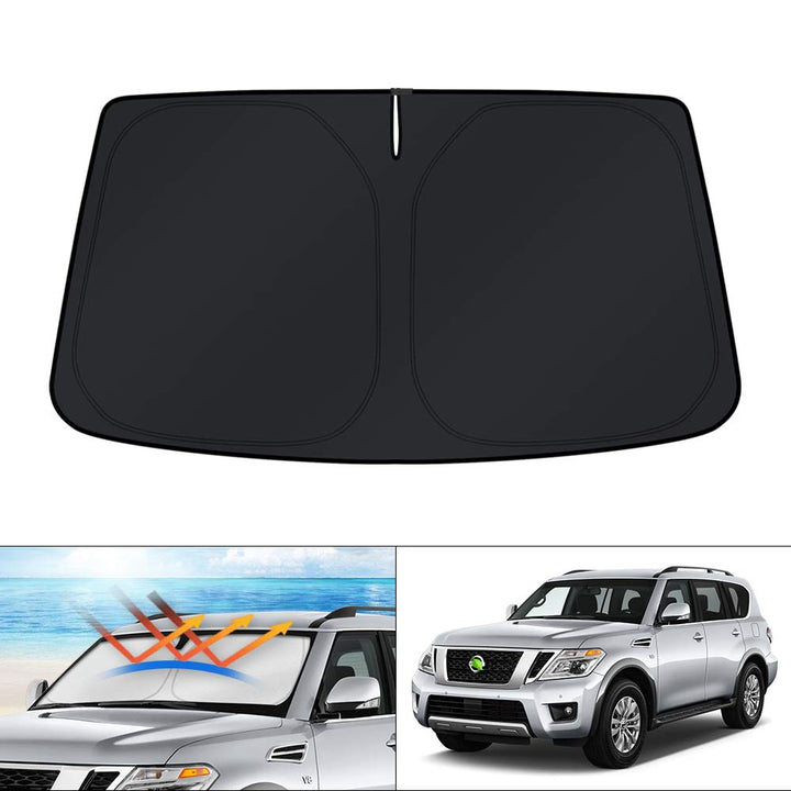 KUST front view on Nissan Armada showing full windshield coverage and sun protection
