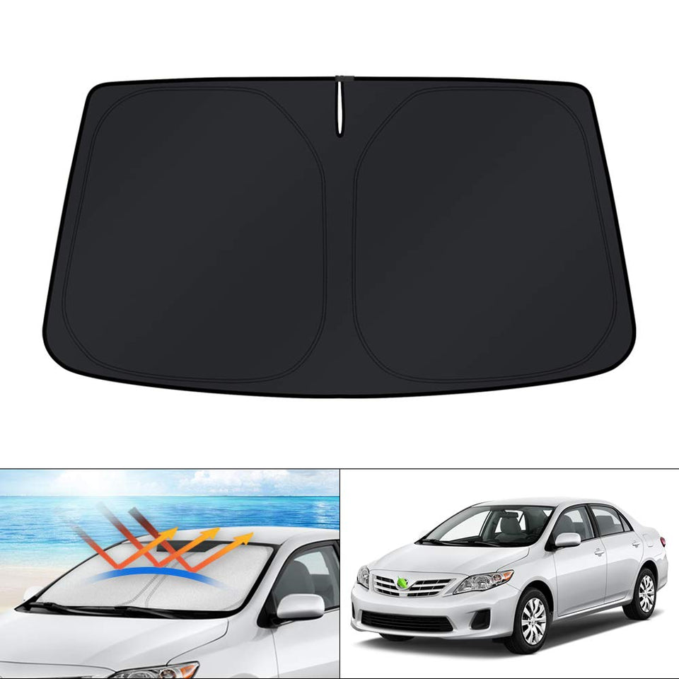 KUST front view installed on Corolla showing full windshield coverage and sun protection