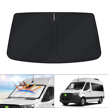 KUST front view installed in Sprinter windshield showing full coverage and protection