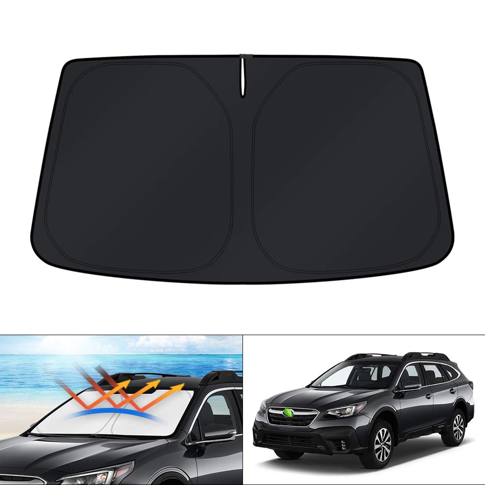 KUST sun shade front installed on Subaru Outback protects interior from heat