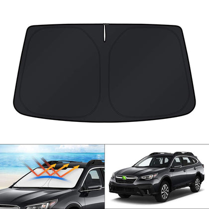 KUST sun shade front installed on Subaru Outback protects interior from heat