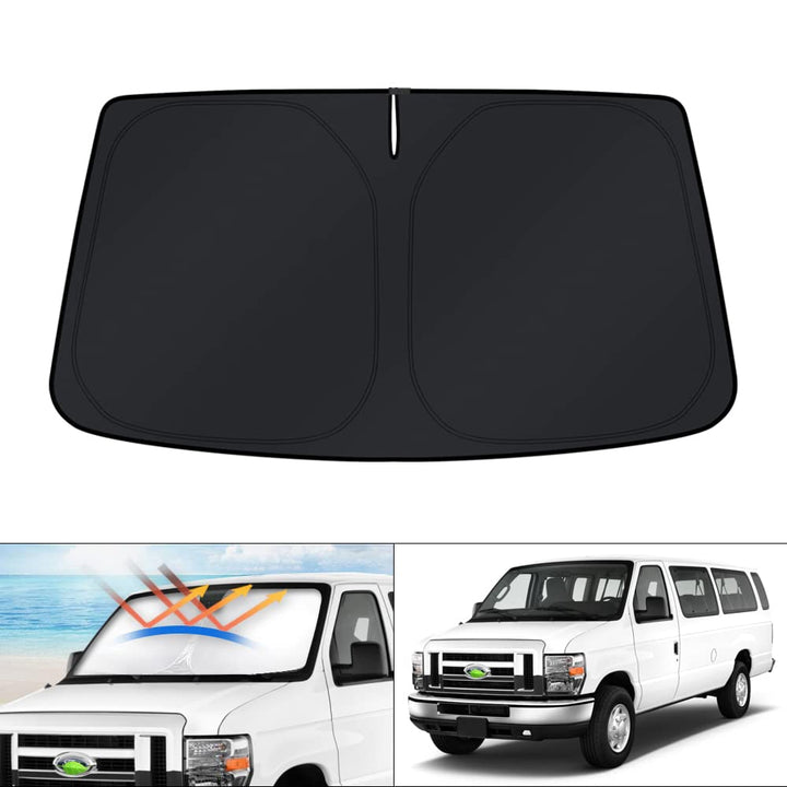 KUST front view of packaged sun shade showing fit and branding benefit