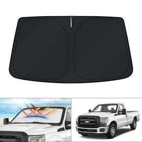 KUST front view of packaged windshield shade showing fit and branding, protects truck interior