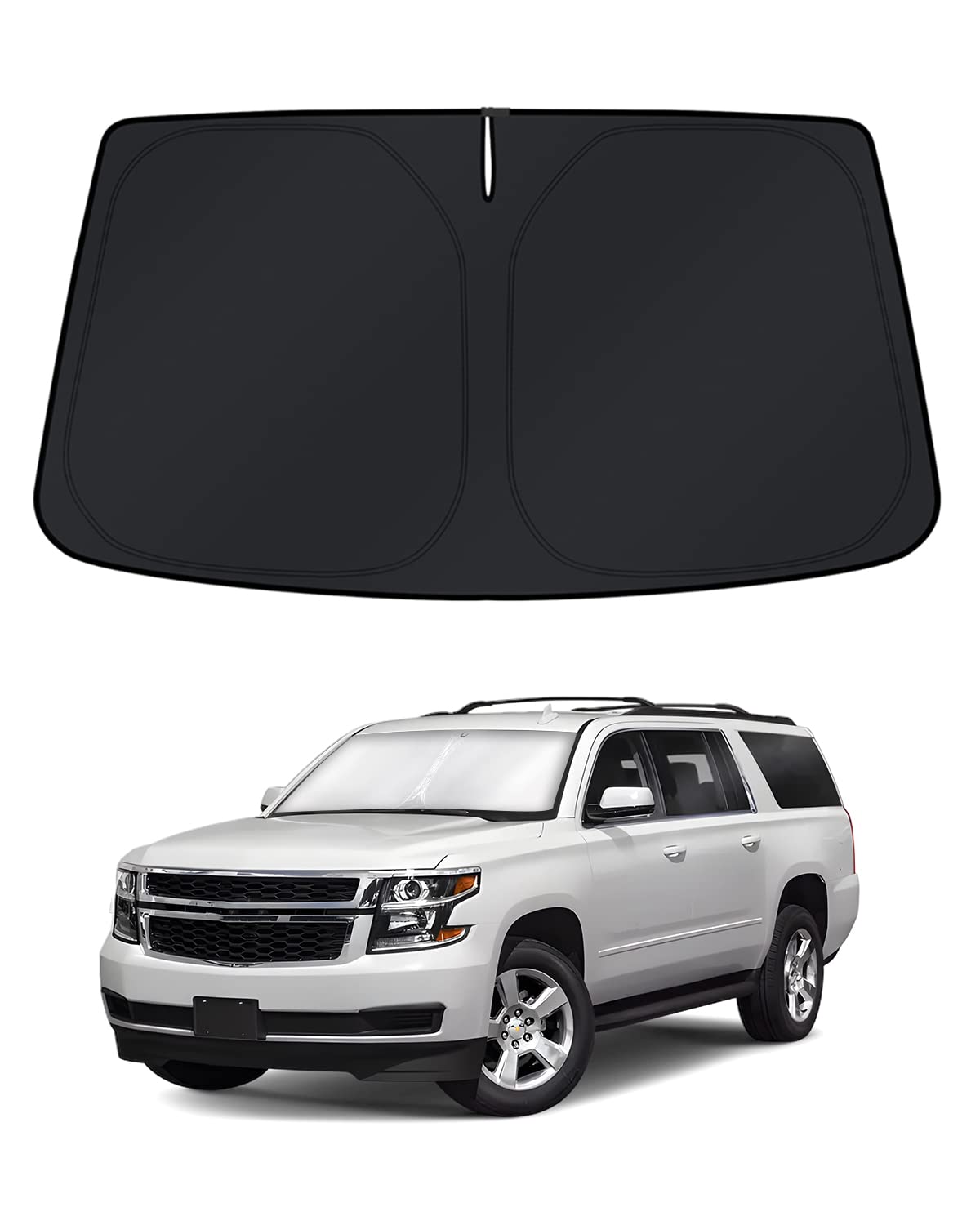 KUST front view sunshade showing edge-to-edge custom fit and instant cooling benefit