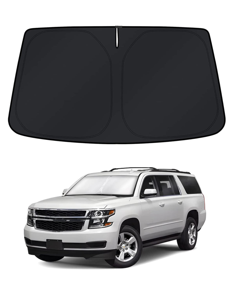 KUST front view sunshade showing edge-to-edge custom fit and instant cooling benefit