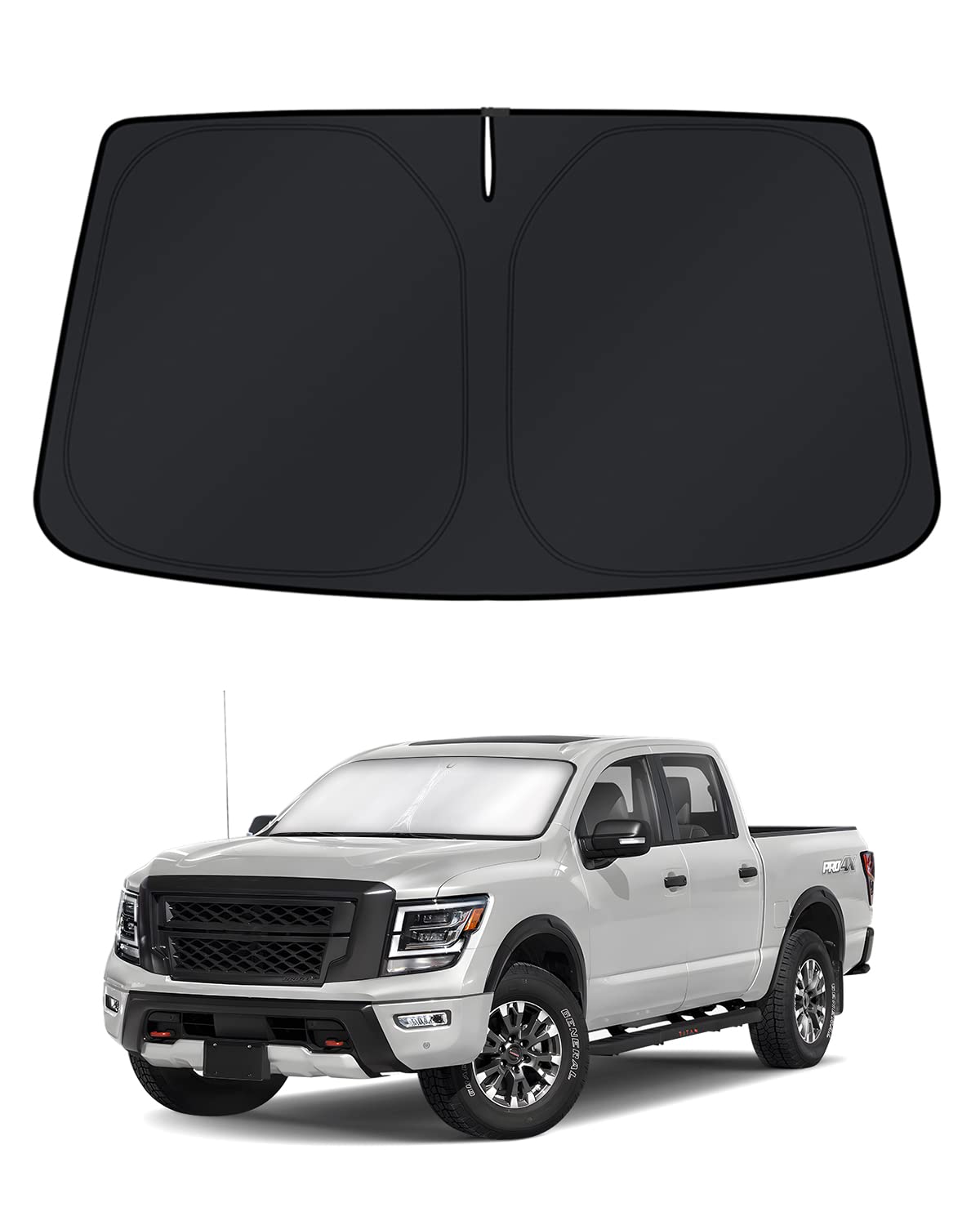 KUST front view windshield cover showing full-fit protection for Nissan Titan