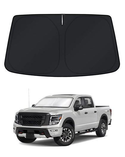 KUST front view windshield cover showing full-fit protection for Nissan Titan