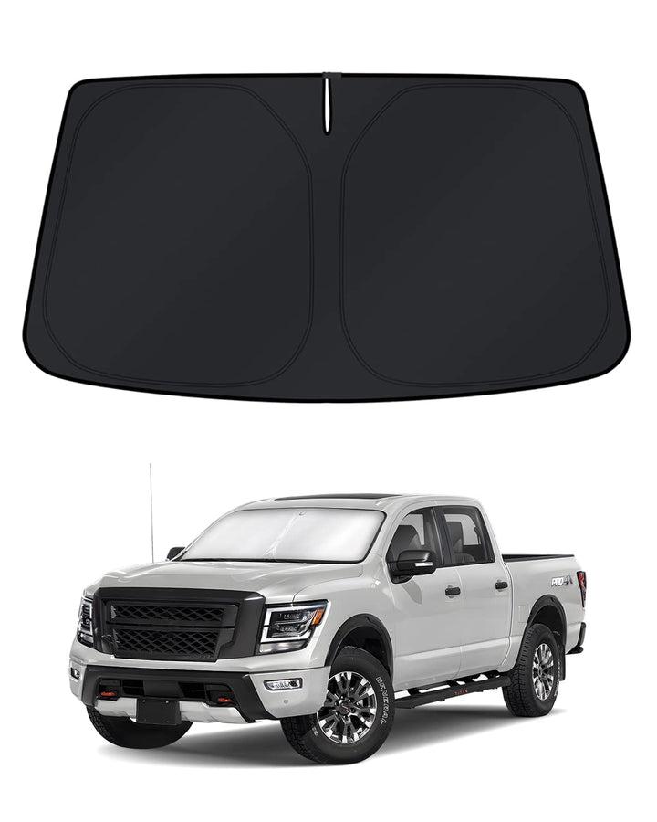KUST front view windshield cover showing full-fit protection for Nissan Titan