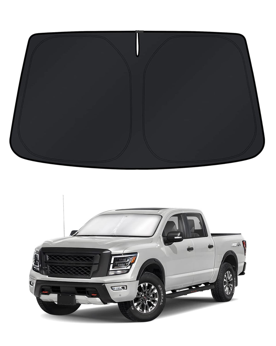 KUST front view windshield cover showing full-fit protection for Nissan Titan