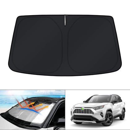 KUST front view of full-coverage windshield shade protecting interior