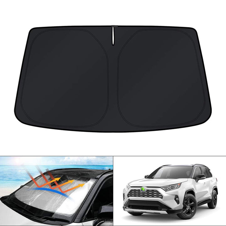 KUST front view of full-coverage windshield shade protecting interior
