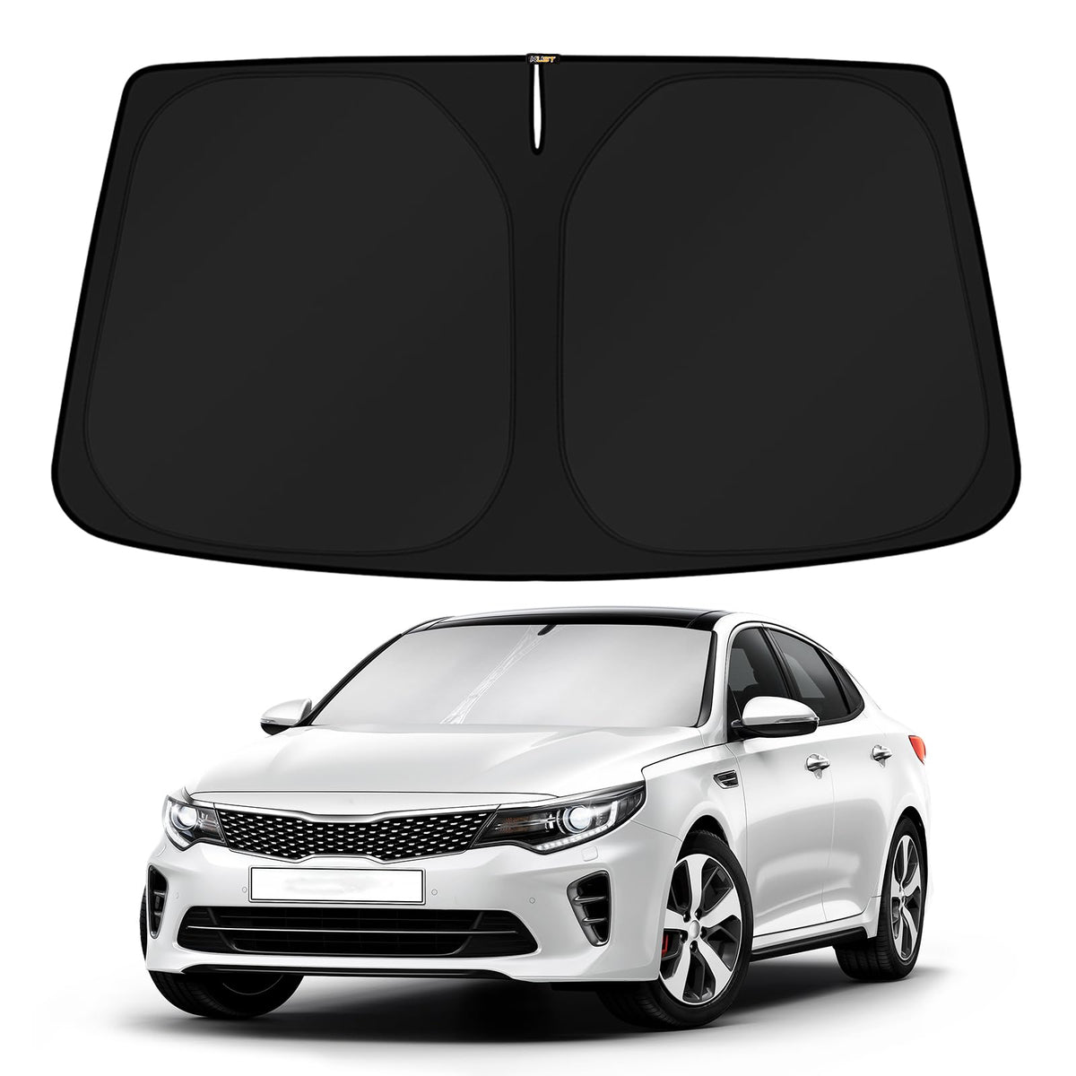 KUST front view installed on KIA K5 blocking sun and lowering cabin heat