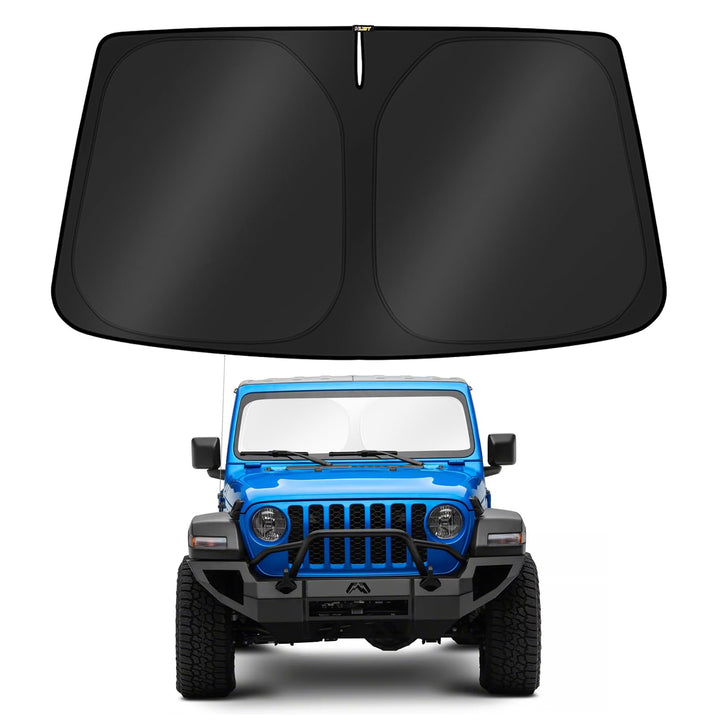 KUST front view of packaged Gladiator sun shade showing custom-fit protection