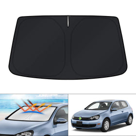 KUST front full-coverage sun shade on VW Golf showing perfect fit and cooling benefit