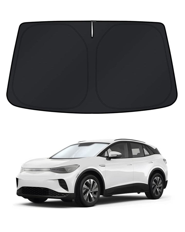 KUST front view of ID.4 sun shade showing full windshield coverage and neat fit