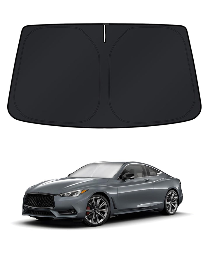 KUST sun shade installed in Infiniti Q60 Coupe, reduces cabin heat