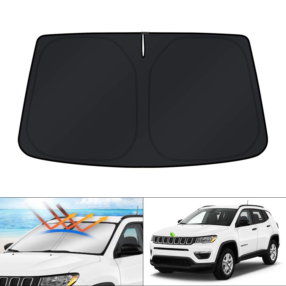 KUST front view of sun shade perfectly fit on Jeep Compass windshield, protects interior