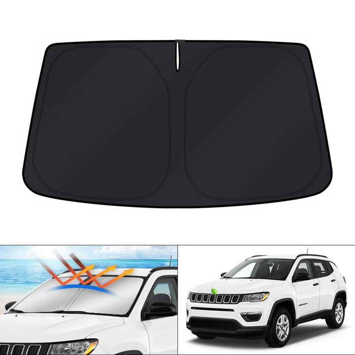 KUST front view of sun shade perfectly fit on Jeep Compass windshield, protects interior
