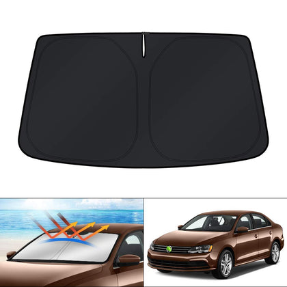 KUST front view of shade packaging showing model fit benefits