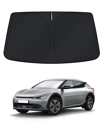 KUST sun shade front view on Kia EV6 showing full coverage and neat fit