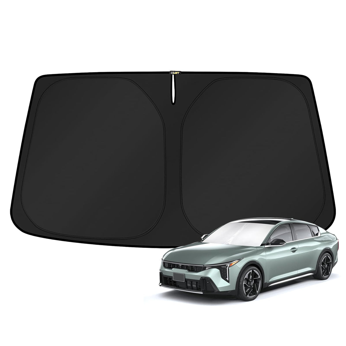 KUST front view of custom-fit windshield shade protecting Kia K4 interior