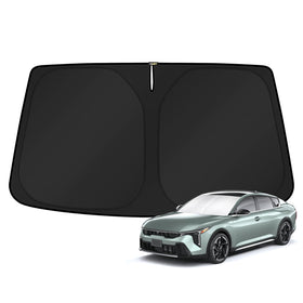 KUST front view of custom-fit windshield shade protecting Kia K4 interior