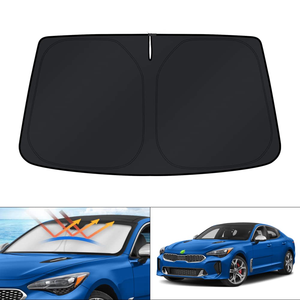 KUST front packaging showing custom-fit Kia Stinger shade and benefits