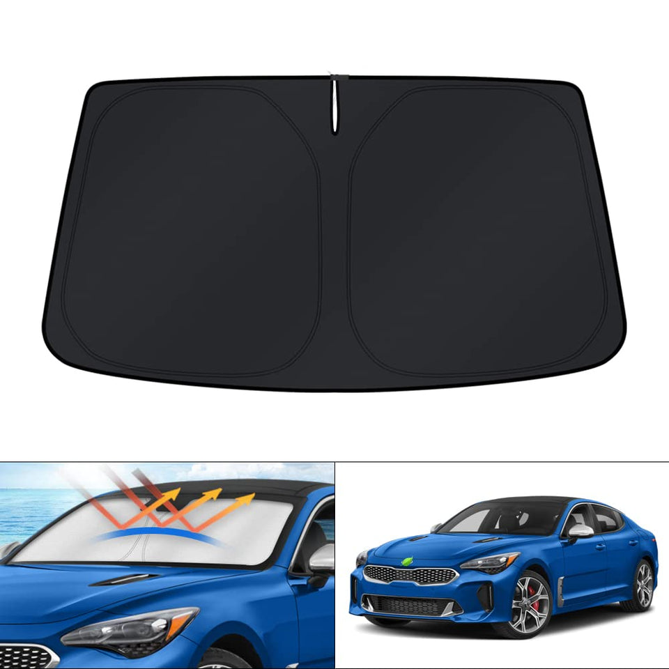 KUST front packaging showing custom-fit Kia Stinger shade and benefits