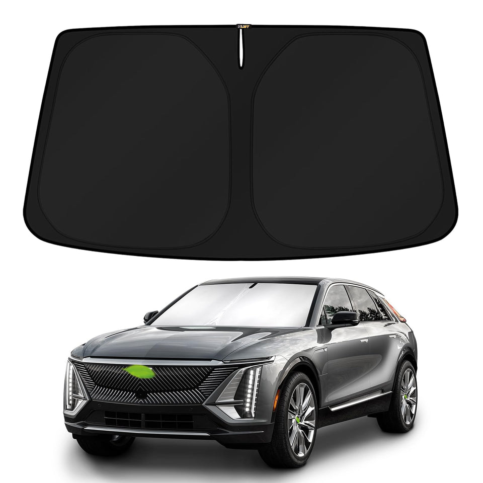 KUST front view showing shade fitted to Lyriq windshield, keeps cabin cooler
