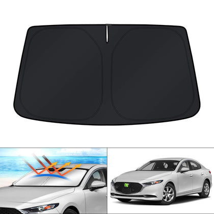 KUST full-coverage shade on Mazda 3 windshield keeps cabin cool