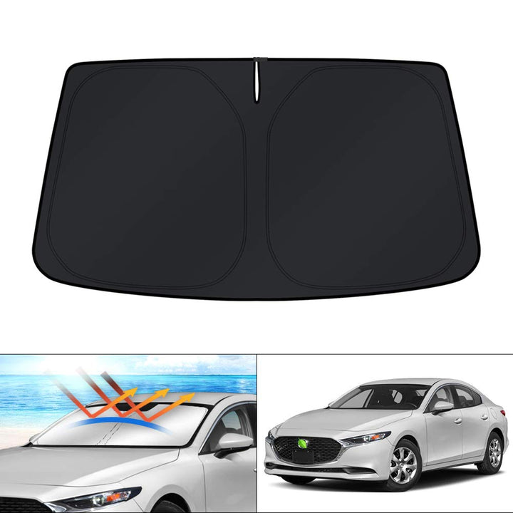 KUST full-coverage shade on Mazda 3 windshield keeps cabin cool