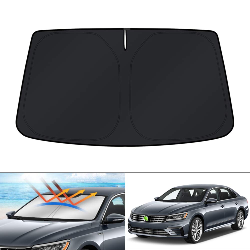 KUST front view of sunshade installed showing full windshield coverage and protection