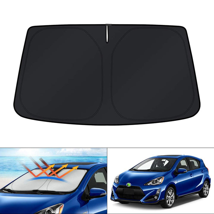 KUST front view of sun shade in packaging showing model-fit benefit